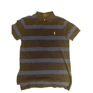 Polo by Ralph Lauren Shirt Men Blue Stripe Custom Fit Preppy Short Sleeve Med.